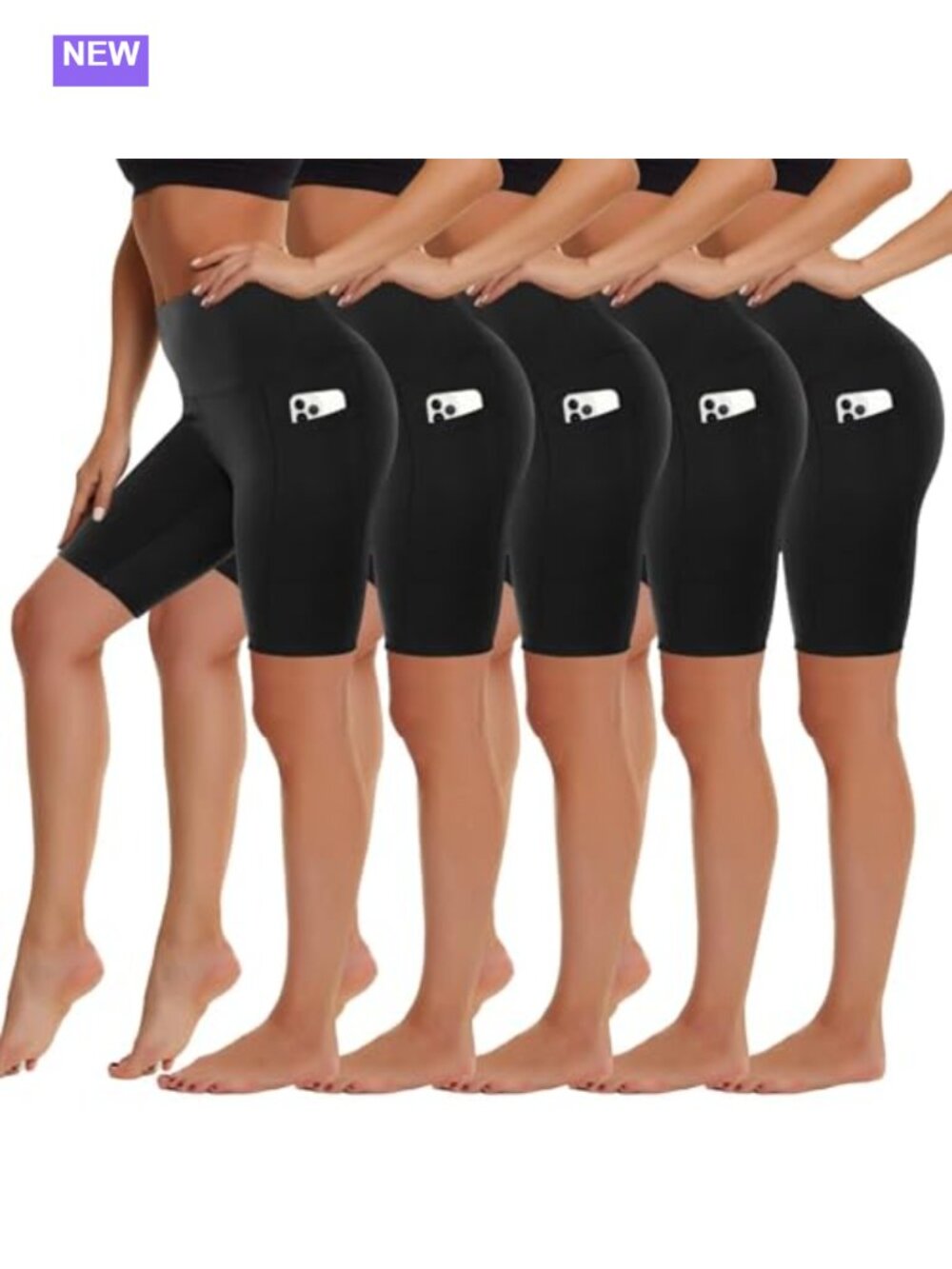 5 Pack Biker Shorts with Pockets High Waist Spandex Workout